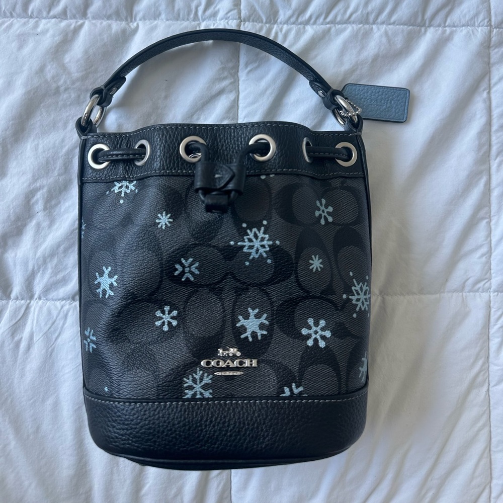 Coach Black and Light Blue Patterned Bucket Bag